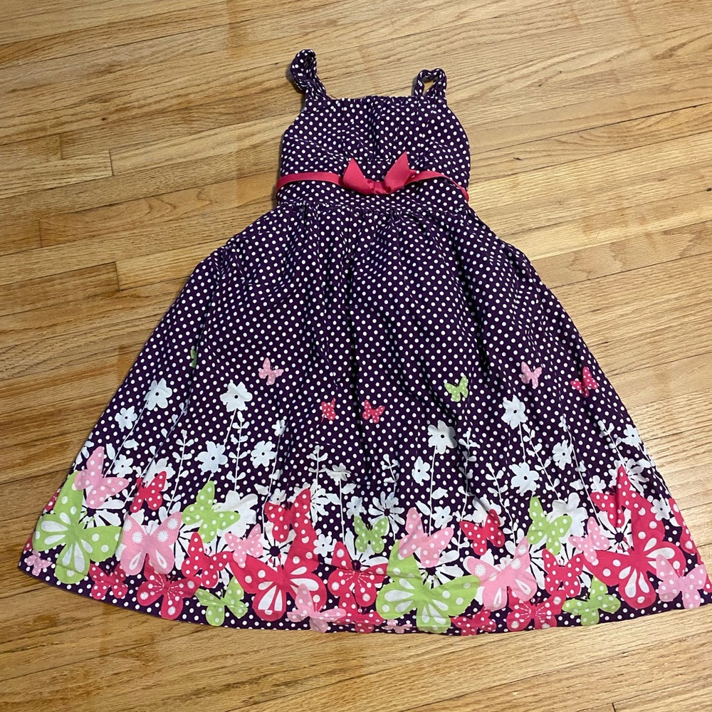 Polka Dot Floral Kids Dress Size 6 - 6x Sleeveless Butterflies